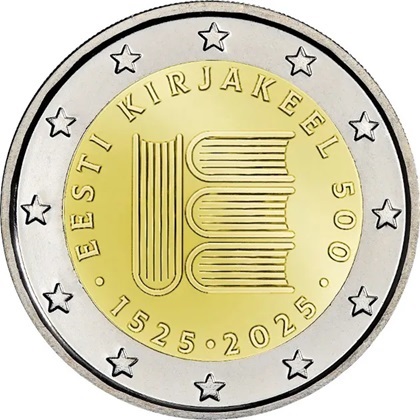 2 euro commémorative 2025 Estonie pour les 500 ans de la première impression de texte en langue estonienne