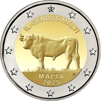 2 euro commémorative 2025 Malte dédiée au bœuf maltais