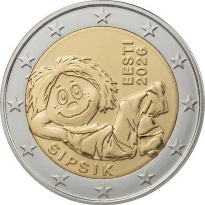 2 euros commémorative 2026 Estonie Sipsik, un célèbre héros de la littérature enfantine estonnienne