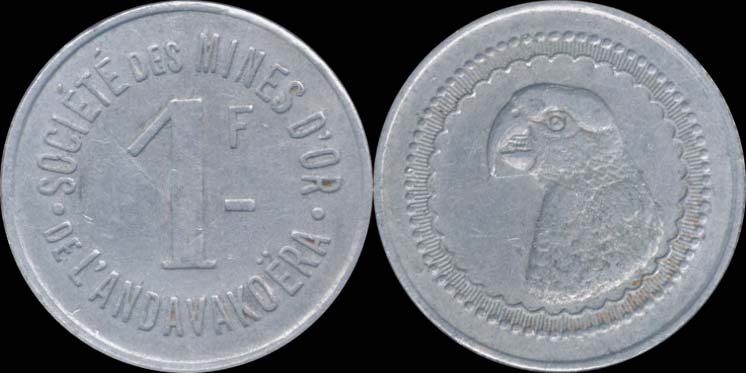 1 franc 1920 société des mines d'or de l'andavakoëra