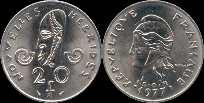 20 francs 1977 nouvelles hébrides