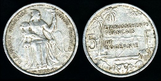 5 francs 1949 établissement français de l'océanie 