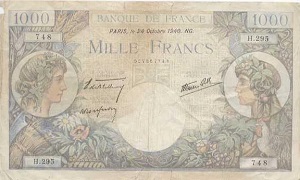 billet de 1000 francs commerce et industrie 1940-1944