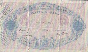 Billet de 500 francs rose et bleu 1888-1940