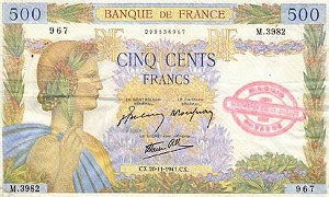 Billet de 500 francs La Paix 1940-1944