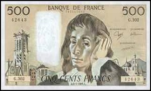 Billet de 500 francs Pascal 1968-1993
