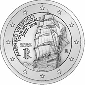 2 euro commémorative 2025 Italie pour le Tour du monde du navire-école Amerigo Vespucci 2023-2025