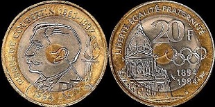 20 francs commémoratives  Coubertin 1994