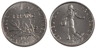 Pièce 1/2 franc semeuse nickel, cotation