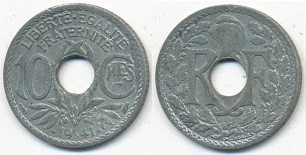 10 centimes 1941 Lindauer grand module en zinc