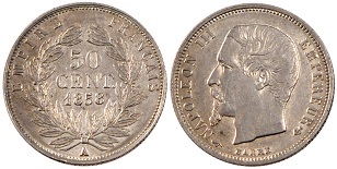 50 centimes Napoléon III tête nue 1853-1863