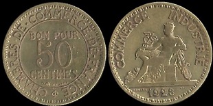 50 centimes Chambres de Commerce 1921-1929, bon pour 50 centimes