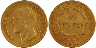 20 francs or Napoléon tête nue 1806