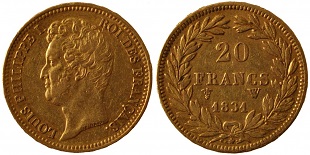 20 francs or Louis Philippe I 1830 et 1831 tête nue