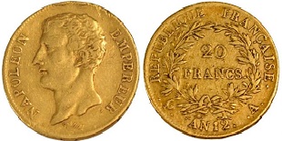 20 francs or Napoléon Empereur AN 12