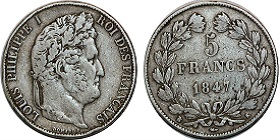 5 francs Louis-Philippe 2ème type 1844-1848