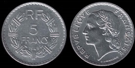 5 francs Lavrillier aluminium 1945-1952