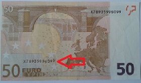 billet 50 euros fauté décalage numéro de série